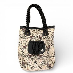 Lounge Fly Dia De Los Muertos Canvas Bag Braided Handles vegan leather Handles
